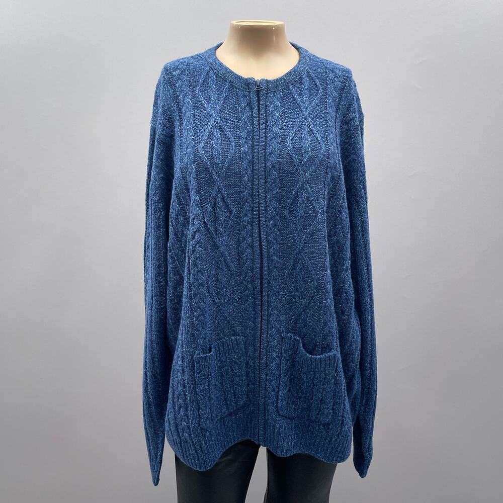 Honor Millburn Cardigan Sweater Women XL 22-24 Blue Cable Knit Full Zip Jacket